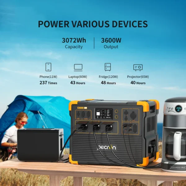 Pecron E3600LFP Estación de Energía Portátil 3072Wh (48V 64Ah) | Generador Solar Portátil | 3600W (Pico 7200W)